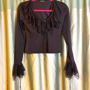Amazone Black Ruffled Dressy Blouse